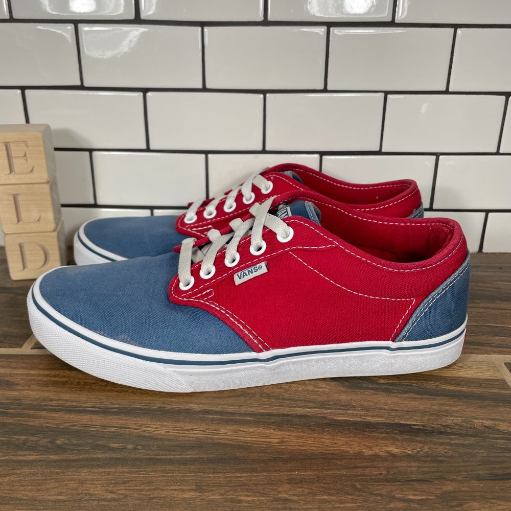 Vans Atwood Mens Size 8.5 Shoes Blue Red Canvas Low Top Lace Up Skate Sneakers